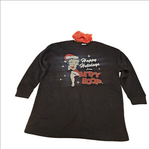 Women's Betty Boop Christmas Sweatshirt Sleep Shirt Red Plush Headband Size XL